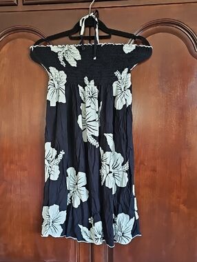 Strapless Black & White Floral Summer Dress